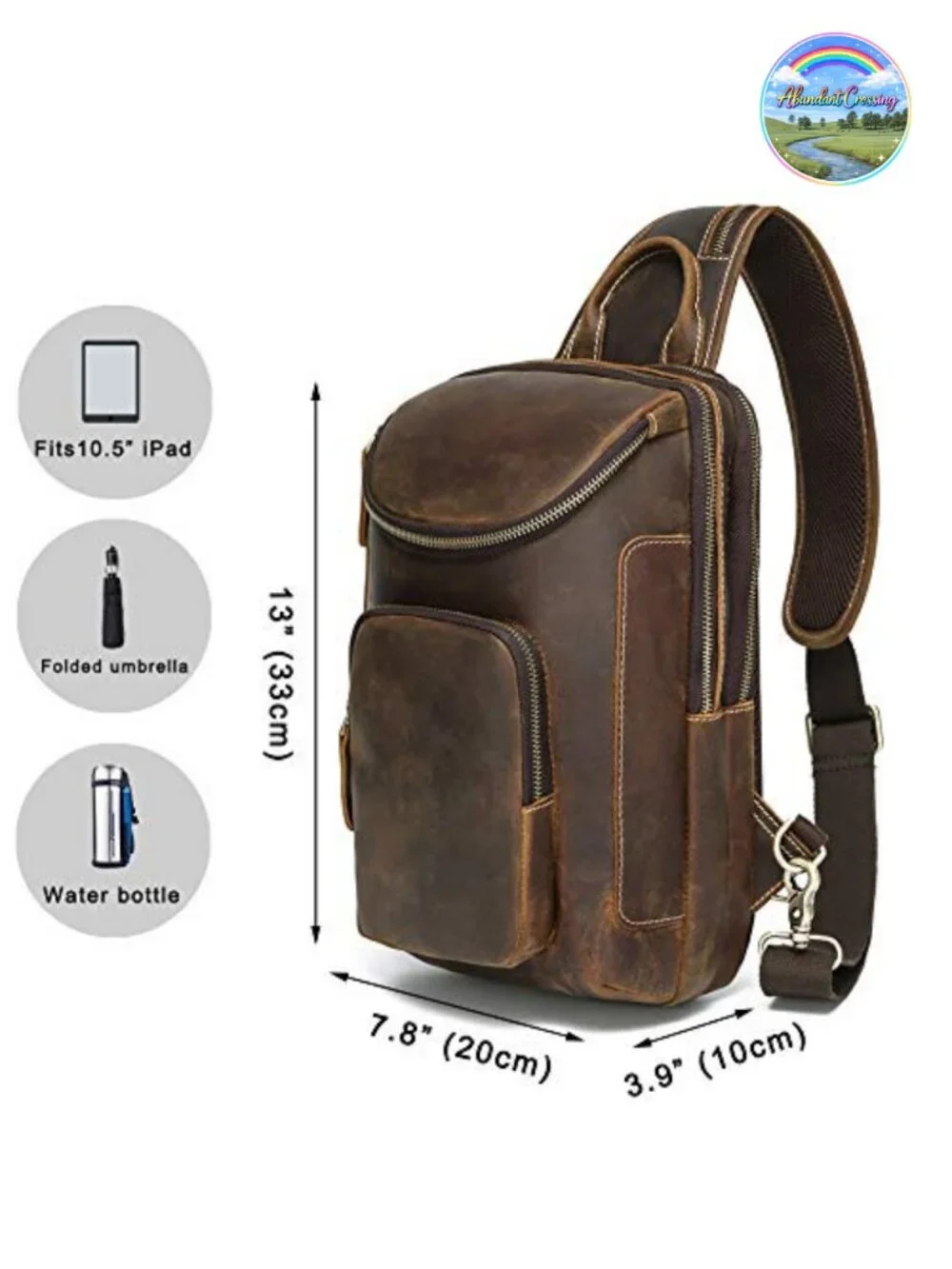 Vintage Full Grain Leather Sling Bag Crossbody Chest Daypack